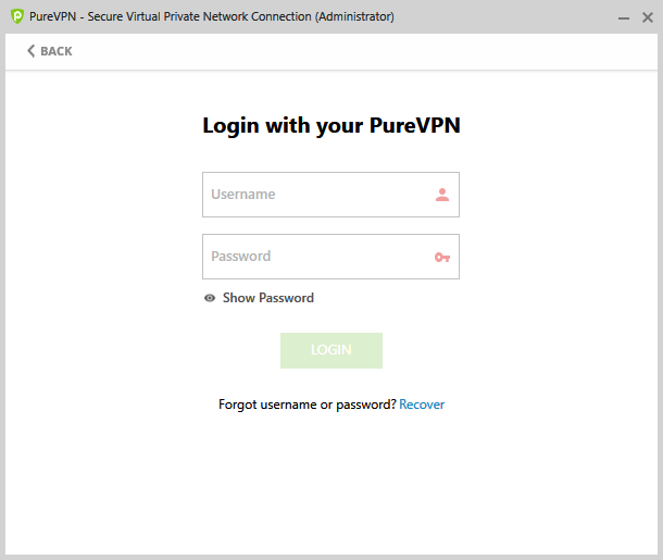 PureVPNアプリログイン情報入力