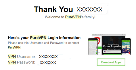 PureVPN契約完了メール