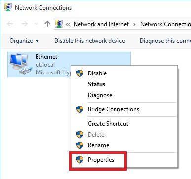 Windowsネットワークプロパティ画面